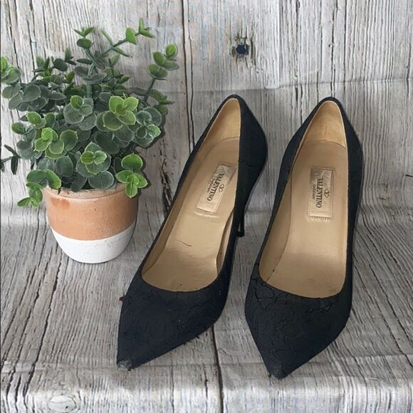 Valentino Lace Leather Heels - Picture 1 of 11